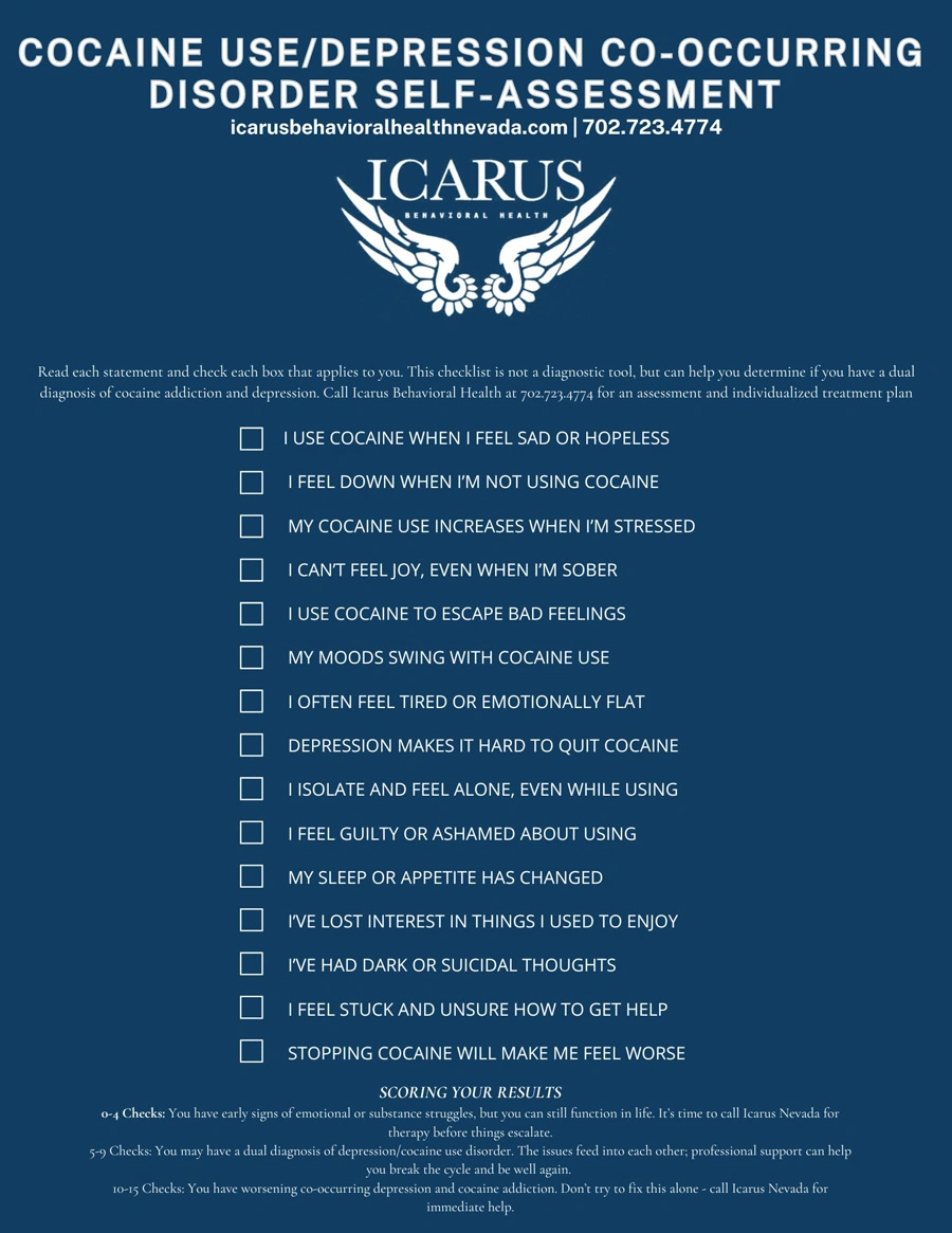 Depression and Cocaine Co-Occurring Disorder Self Assessment - Icarus Nevada