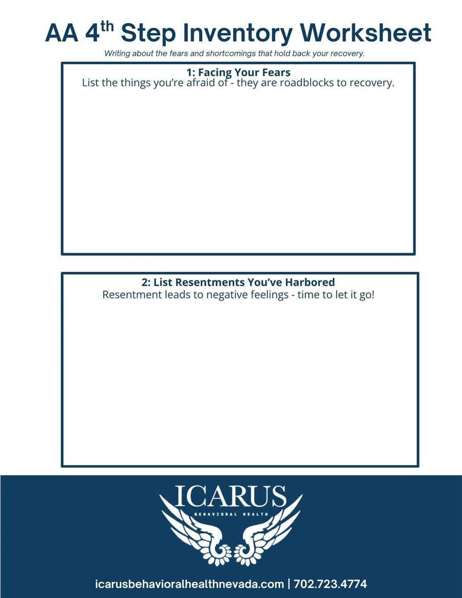 4th Step Worksheets 1 - Icarus Behavioral Health Nevada 4th Step Worksheets 1 - Icarus Behavioral Health Nevada