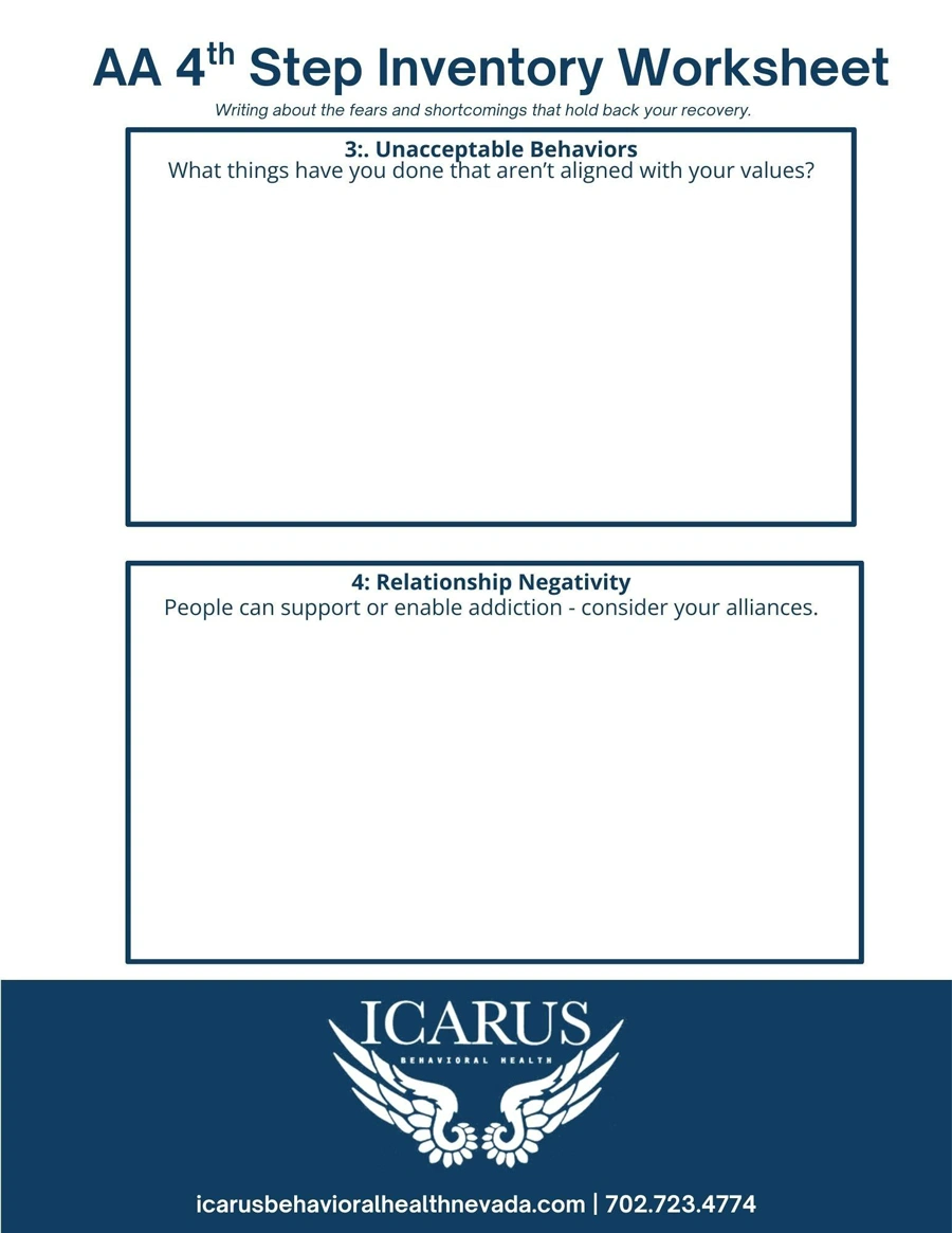4th Step Worksheets 2 - Icarus Behavioral Health Nevada 4th Step Worksheets 2 - Icarus Behavioral Health Nevada