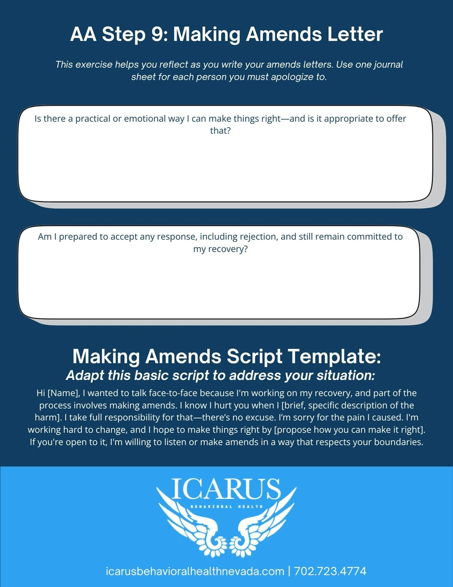 AA Step 9 - Making Amends Letter 2 - Icarus Behavioral Health AA Step 9 - Making Amends Letter 2 - Icarus Behavioral Health