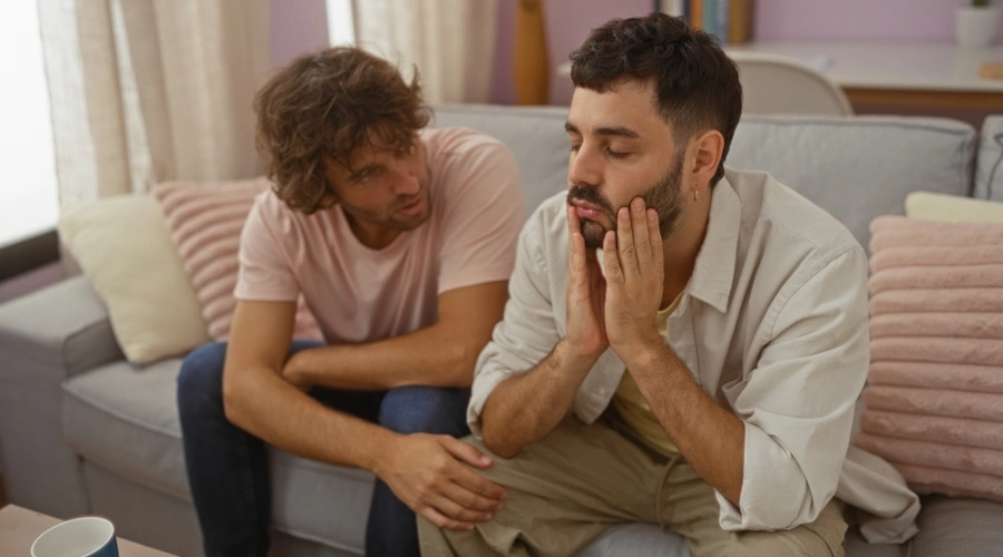 Brother Comforting Alcoholic Sibling Offering Support and Understanding