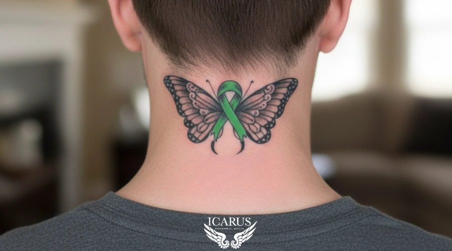 Image of a Green Ribbon Butterfly Tattoo for Mental Health Awareness